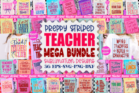 Preppy Striped Teacher PNG Bundle: School Spirit Design Files